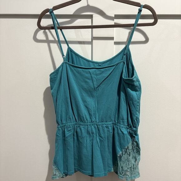 Y2K Fairy Tank Size XL Teal Lace Inset Festival Button Front Surf Beach Coquette - Picture 6 of 11